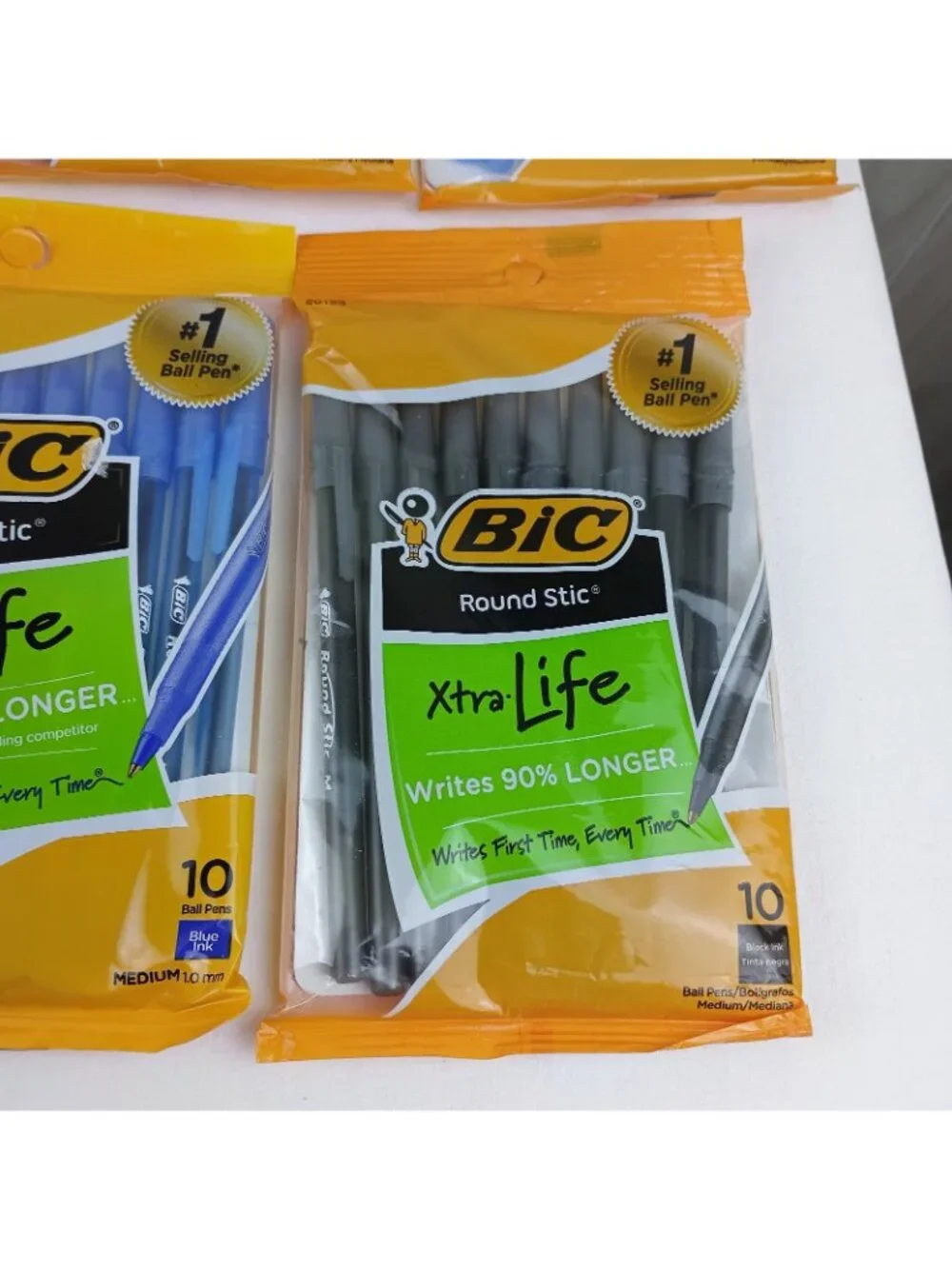 9 Pack BiC Round Stic Xtra Life Ball Pen, Medium, 1 Black, 8 Blue , 10 Ct Ea